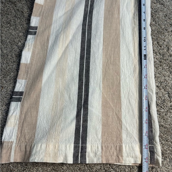 Anthropologie Shorebound Cropped Linen Wide-Leg Pants Medium tan cream striped - Picture 9 of 11